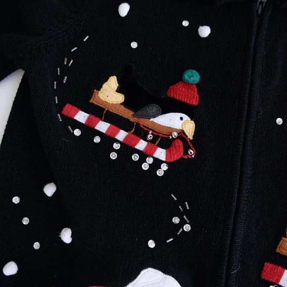 Vintage Karen Scott Sport  Petite Black Christmas Cardigan Petite Small - Picture 10 of 13